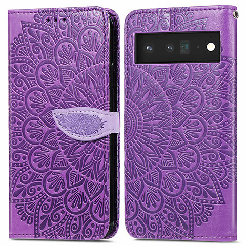 Funda de Cuero Cartera con Soporte Patron de Moda Carcasa S04D para Google Pixel 6 Pro 5G Morado