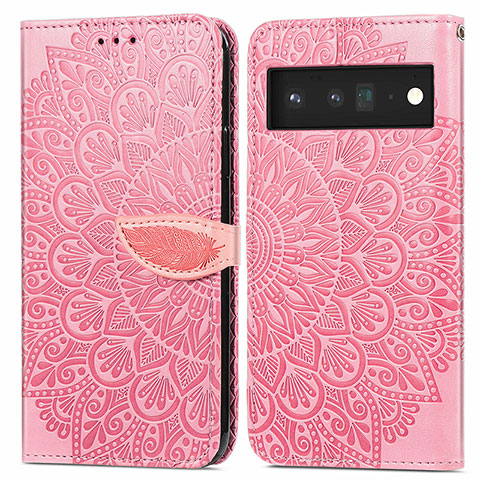 Funda de Cuero Cartera con Soporte Patron de Moda Carcasa S04D para Google Pixel 6 Pro 5G Oro Rosa