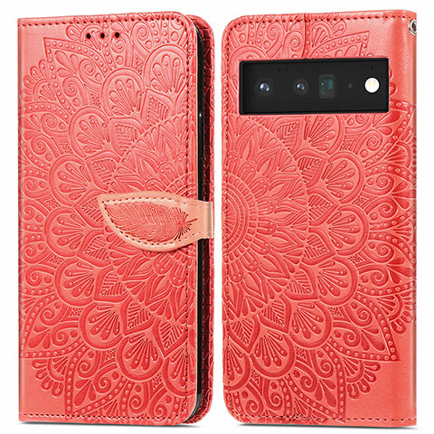 Funda de Cuero Cartera con Soporte Patron de Moda Carcasa S04D para Google Pixel 6 Pro 5G Rojo