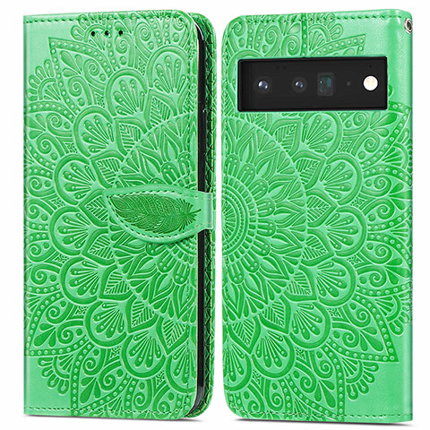 Funda de Cuero Cartera con Soporte Patron de Moda Carcasa S04D para Google Pixel 6 Pro 5G Verde