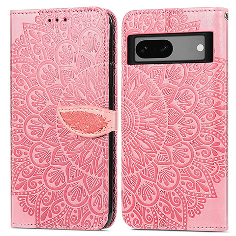 Funda de Cuero Cartera con Soporte Patron de Moda Carcasa S04D para Google Pixel 7 5G Oro Rosa