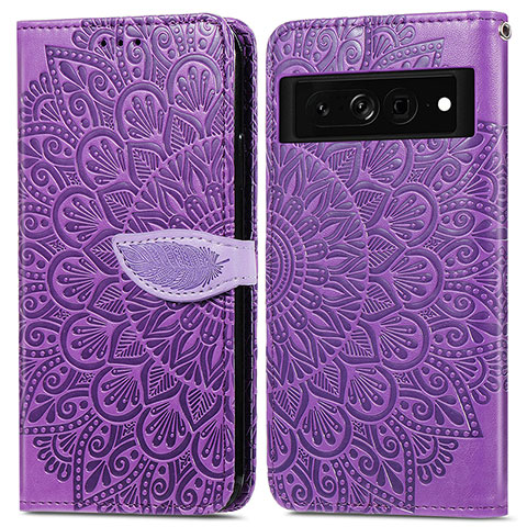 Funda de Cuero Cartera con Soporte Patron de Moda Carcasa S04D para Google Pixel 7a 5G Morado