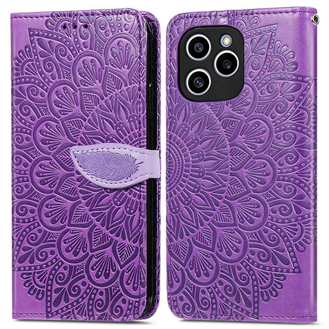 Funda de Cuero Cartera con Soporte Patron de Moda Carcasa S04D para Huawei Honor 60 SE 5G Morado