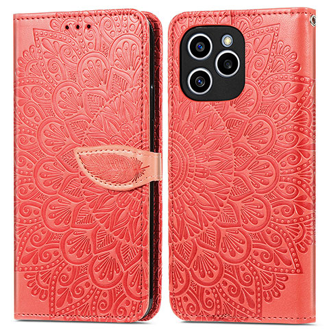 Funda de Cuero Cartera con Soporte Patron de Moda Carcasa S04D para Huawei Honor 60 SE 5G Rojo