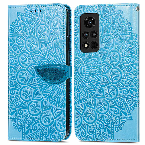 Funda de Cuero Cartera con Soporte Patron de Moda Carcasa S04D para Huawei Honor V40 5G Azul