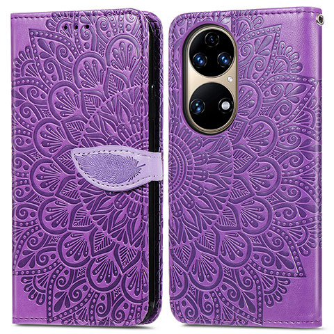 Funda de Cuero Cartera con Soporte Patron de Moda Carcasa S04D para Huawei P50 Morado