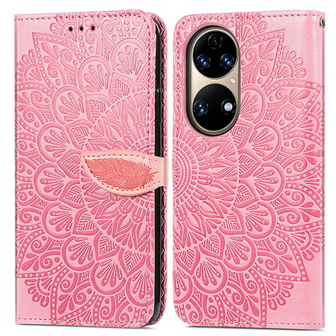 Funda de Cuero Cartera con Soporte Patron de Moda Carcasa S04D para Huawei P50 Pro Oro Rosa