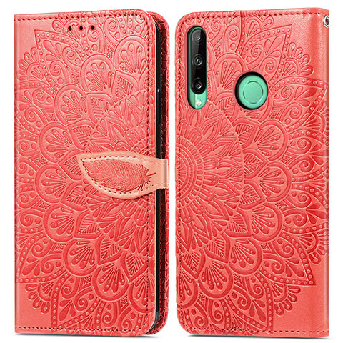 Funda de Cuero Cartera con Soporte Patron de Moda Carcasa S04D para Huawei Y7p Rojo