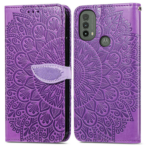 Funda de Cuero Cartera con Soporte Patron de Moda Carcasa S04D para Motorola Moto E30 Morado