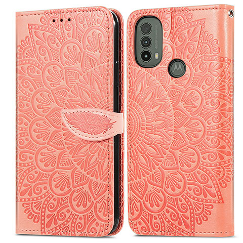 Funda de Cuero Cartera con Soporte Patron de Moda Carcasa S04D para Motorola Moto E30 Naranja