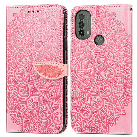 Funda de Cuero Cartera con Soporte Patron de Moda Carcasa S04D para Motorola Moto E30 Oro Rosa