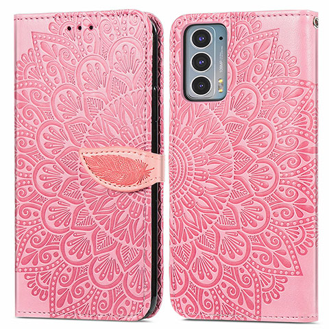 Funda de Cuero Cartera con Soporte Patron de Moda Carcasa S04D para Motorola Moto Edge 20 5G Oro Rosa