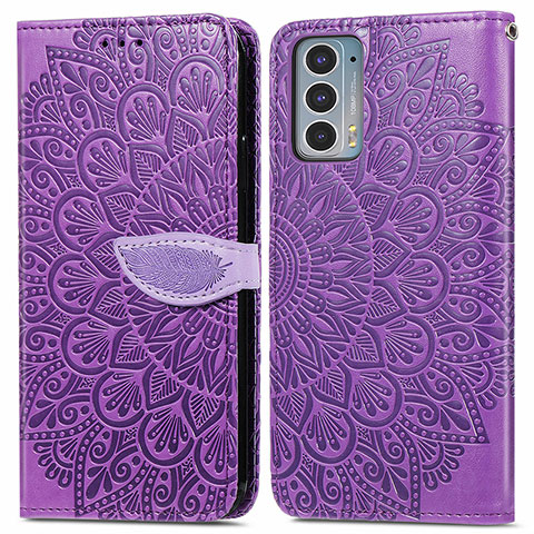 Funda de Cuero Cartera con Soporte Patron de Moda Carcasa S04D para Motorola Moto Edge Lite 5G Morado