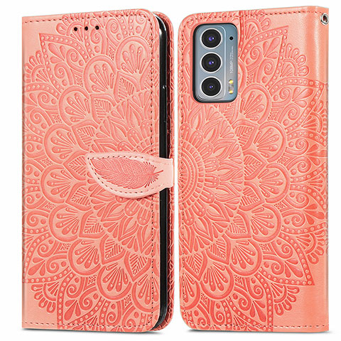 Funda de Cuero Cartera con Soporte Patron de Moda Carcasa S04D para Motorola Moto Edge Lite 5G Naranja