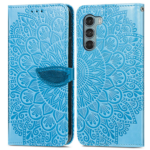 Funda de Cuero Cartera con Soporte Patron de Moda Carcasa S04D para Motorola Moto G200 5G Azul