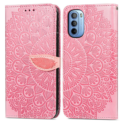 Funda de Cuero Cartera con Soporte Patron de Moda Carcasa S04D para Motorola Moto G31 Oro Rosa