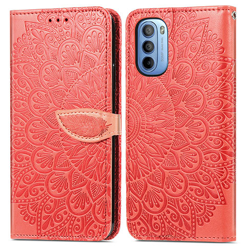 Funda de Cuero Cartera con Soporte Patron de Moda Carcasa S04D para Motorola Moto G31 Rojo