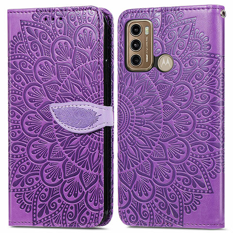 Funda de Cuero Cartera con Soporte Patron de Moda Carcasa S04D para Motorola Moto G40 Fusion Morado