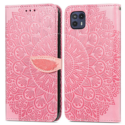 Funda de Cuero Cartera con Soporte Patron de Moda Carcasa S04D para Motorola Moto G50 5G Oro Rosa