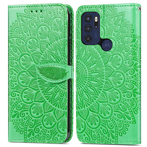 Funda de Cuero Cartera con Soporte Patron de Moda Carcasa S04D para Motorola Moto G60s Verde