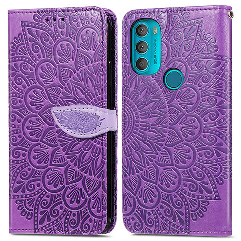 Funda de Cuero Cartera con Soporte Patron de Moda Carcasa S04D para Motorola Moto G71 5G Morado