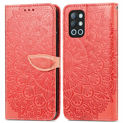 Funda de Cuero Cartera con Soporte Patron de Moda Carcasa S04D para OnePlus 9R 5G Rojo