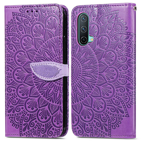 Funda de Cuero Cartera con Soporte Patron de Moda Carcasa S04D para OnePlus Nord CE 5G Morado