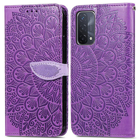 Funda de Cuero Cartera con Soporte Patron de Moda Carcasa S04D para OnePlus Nord N200 5G Morado