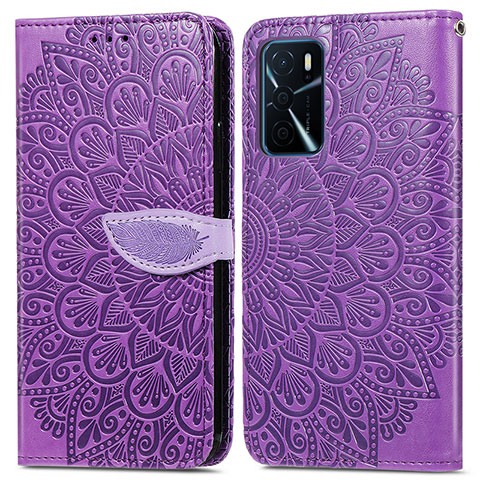 Funda de Cuero Cartera con Soporte Patron de Moda Carcasa S04D para Oppo A16 Morado