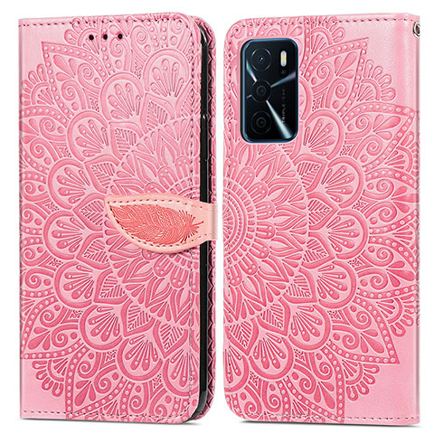 Funda de Cuero Cartera con Soporte Patron de Moda Carcasa S04D para Oppo A16 Oro Rosa