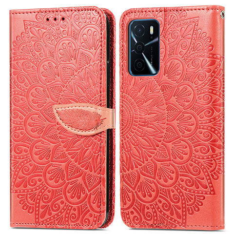 Funda de Cuero Cartera con Soporte Patron de Moda Carcasa S04D para Oppo A16 Rojo