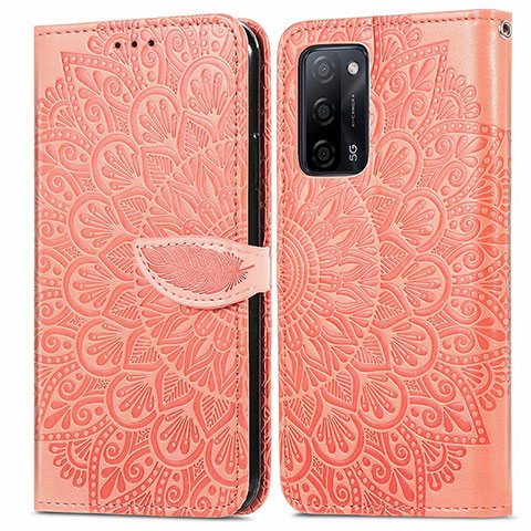 Funda de Cuero Cartera con Soporte Patron de Moda Carcasa S04D para Oppo A53s 5G Naranja