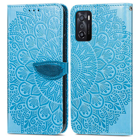 Funda de Cuero Cartera con Soporte Patron de Moda Carcasa S04D para Oppo A55S 5G Azul