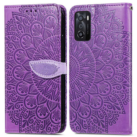 Funda de Cuero Cartera con Soporte Patron de Moda Carcasa S04D para Oppo A55S 5G Morado