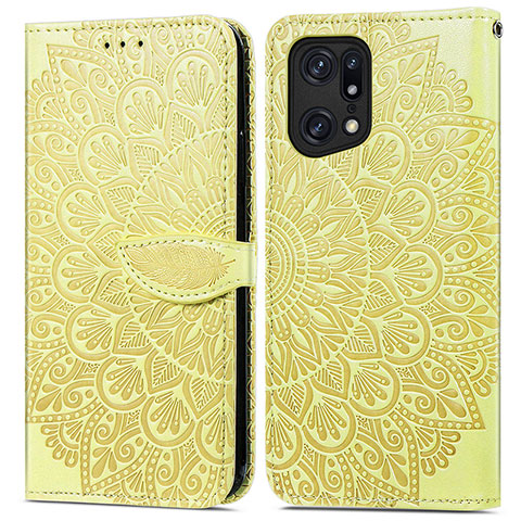 Funda de Cuero Cartera con Soporte Patron de Moda Carcasa S04D para Oppo Find X5 Pro 5G Amarillo