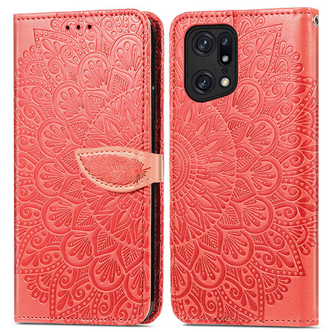 Funda de Cuero Cartera con Soporte Patron de Moda Carcasa S04D para Oppo Find X5 Pro 5G Rojo