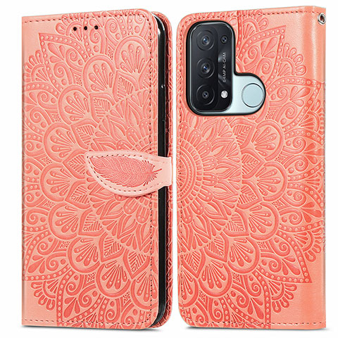 Funda de Cuero Cartera con Soporte Patron de Moda Carcasa S04D para Oppo Reno5 A Naranja