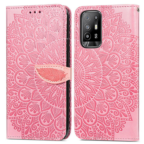 Funda de Cuero Cartera con Soporte Patron de Moda Carcasa S04D para Oppo Reno5 Z 5G Oro Rosa