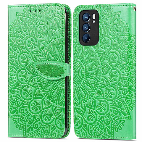 Funda de Cuero Cartera con Soporte Patron de Moda Carcasa S04D para Oppo Reno6 5G Verde