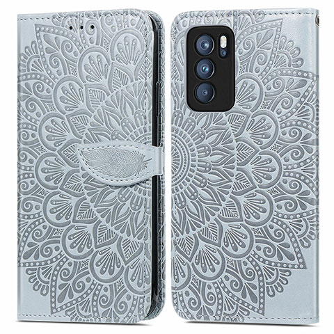 Funda de Cuero Cartera con Soporte Patron de Moda Carcasa S04D para Oppo Reno6 Pro 5G India Gris