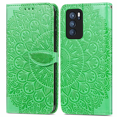 Funda de Cuero Cartera con Soporte Patron de Moda Carcasa S04D para Oppo Reno6 Pro 5G India Verde