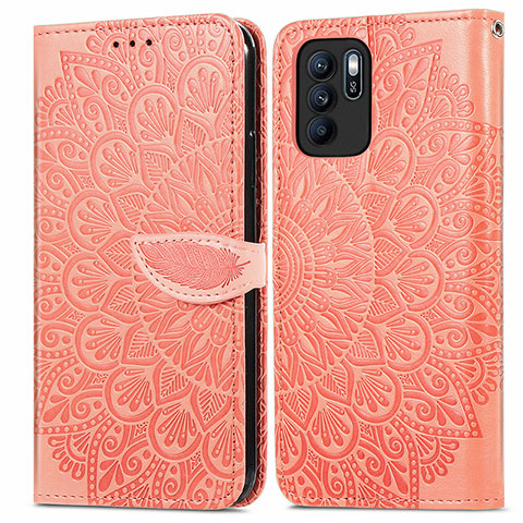 Funda de Cuero Cartera con Soporte Patron de Moda Carcasa S04D para Oppo Reno6 Z 5G Naranja