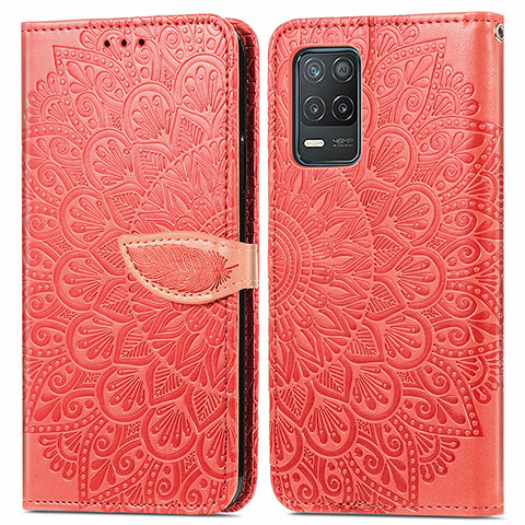 Funda de Cuero Cartera con Soporte Patron de Moda Carcasa S04D para Realme 8 5G Rojo