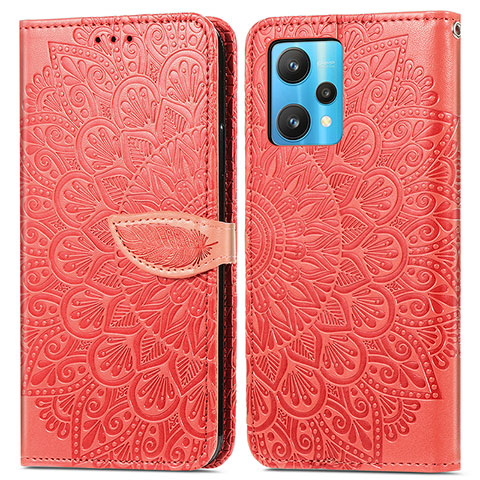 Funda de Cuero Cartera con Soporte Patron de Moda Carcasa S04D para Realme 9 4G Rojo