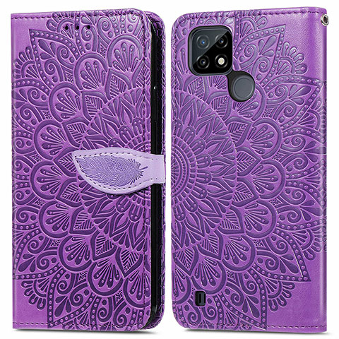 Funda de Cuero Cartera con Soporte Patron de Moda Carcasa S04D para Realme C21 Morado