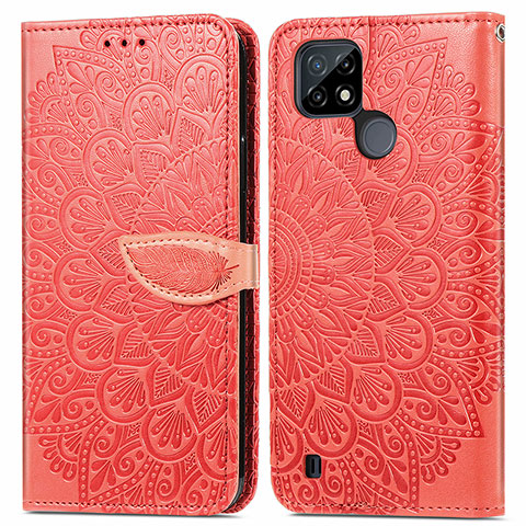 Funda de Cuero Cartera con Soporte Patron de Moda Carcasa S04D para Realme C21 Rojo