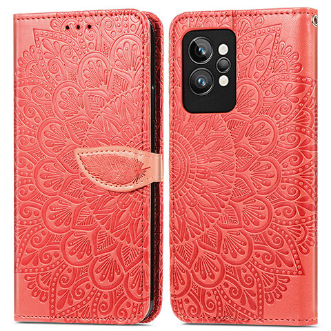 Funda de Cuero Cartera con Soporte Patron de Moda Carcasa S04D para Realme GT2 Pro 5G Rojo