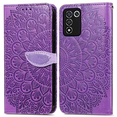 Funda de Cuero Cartera con Soporte Patron de Moda Carcasa S04D para Realme Q3t 5G Morado