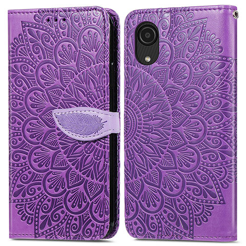 Funda de Cuero Cartera con Soporte Patron de Moda Carcasa S04D para Samsung Galaxy A03 Core Morado