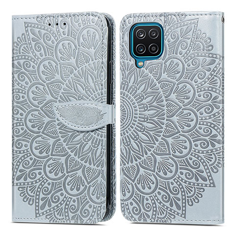 Funda de Cuero Cartera con Soporte Patron de Moda Carcasa S04D para Samsung Galaxy A12 5G Gris